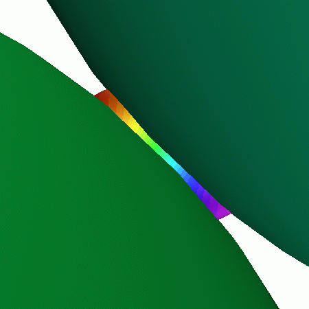 fundamental domain from inside hyperbolic space of group generated by element with trace .05+.05i, closeup